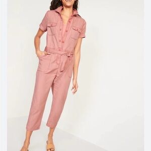 Women's Pink Jumpsuit Utility Romper Belted Workwear Boilersuit Romper S New